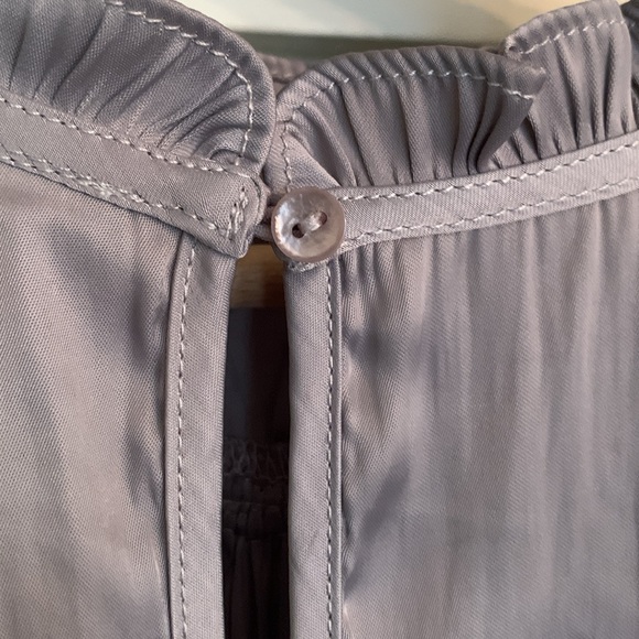 Joie Soft pearl grey mauve satin flutter sleeve blouse with gathered front - Picture 7 of 8